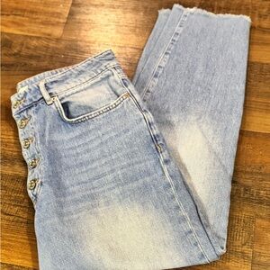 Forever 21 Jeans Womens 30x26 Button Fly Distressed Raw Hem Mom Jeans High Rise